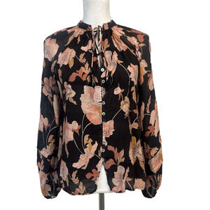 Fate Poet Blouse sz Small Black Brown Peach Floral Anthropologie Cottage Core #S